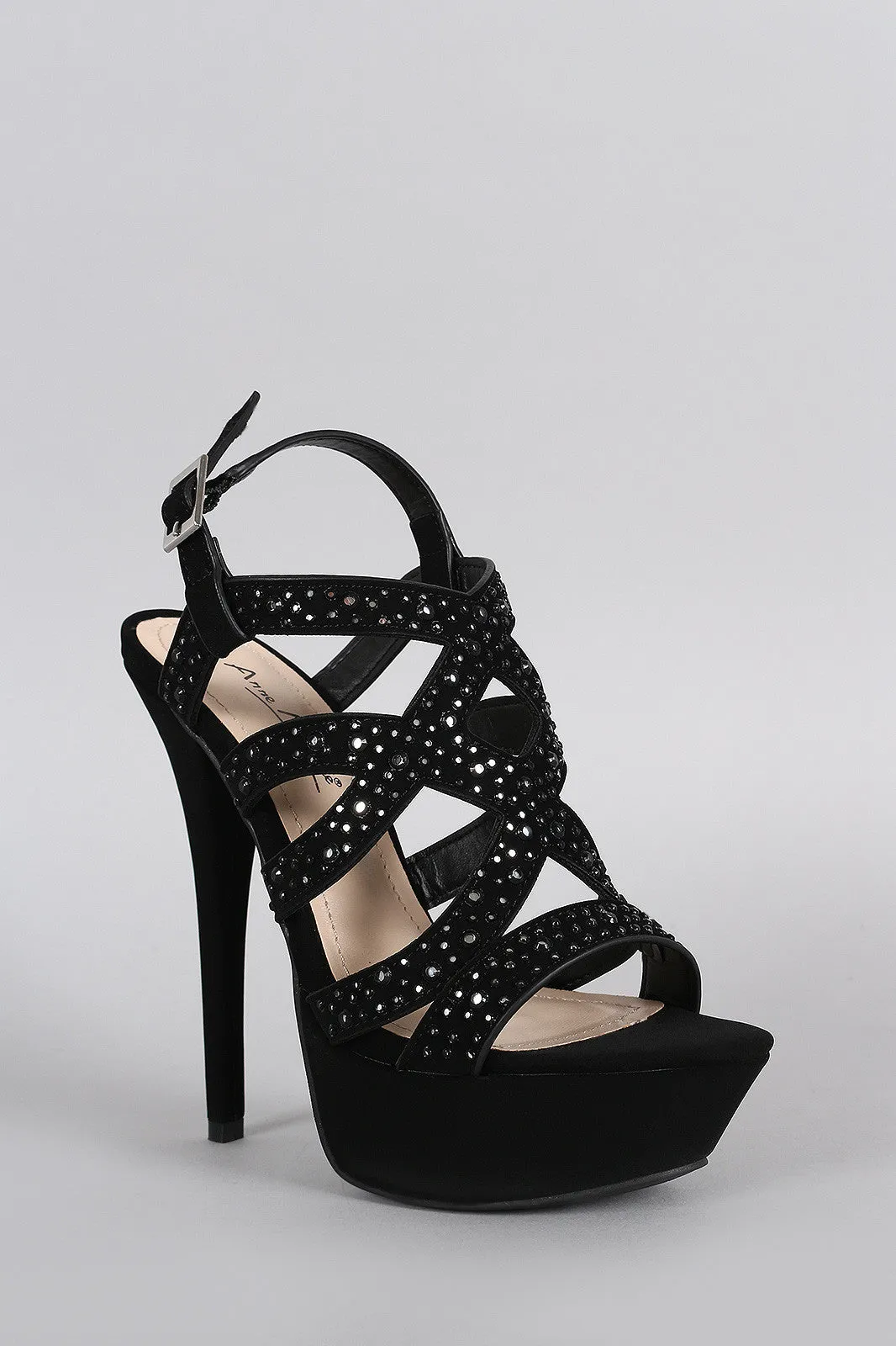 Anne Michelle Rhinestone Strappy Open Toe Platform Heel