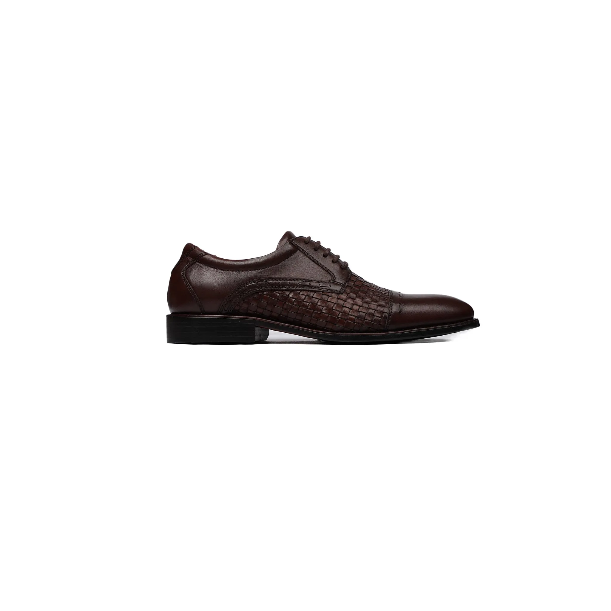 Antino - Kid's Dark Brown Hand Woven Calf Leather Derby Shoe (5-12 Years Old)