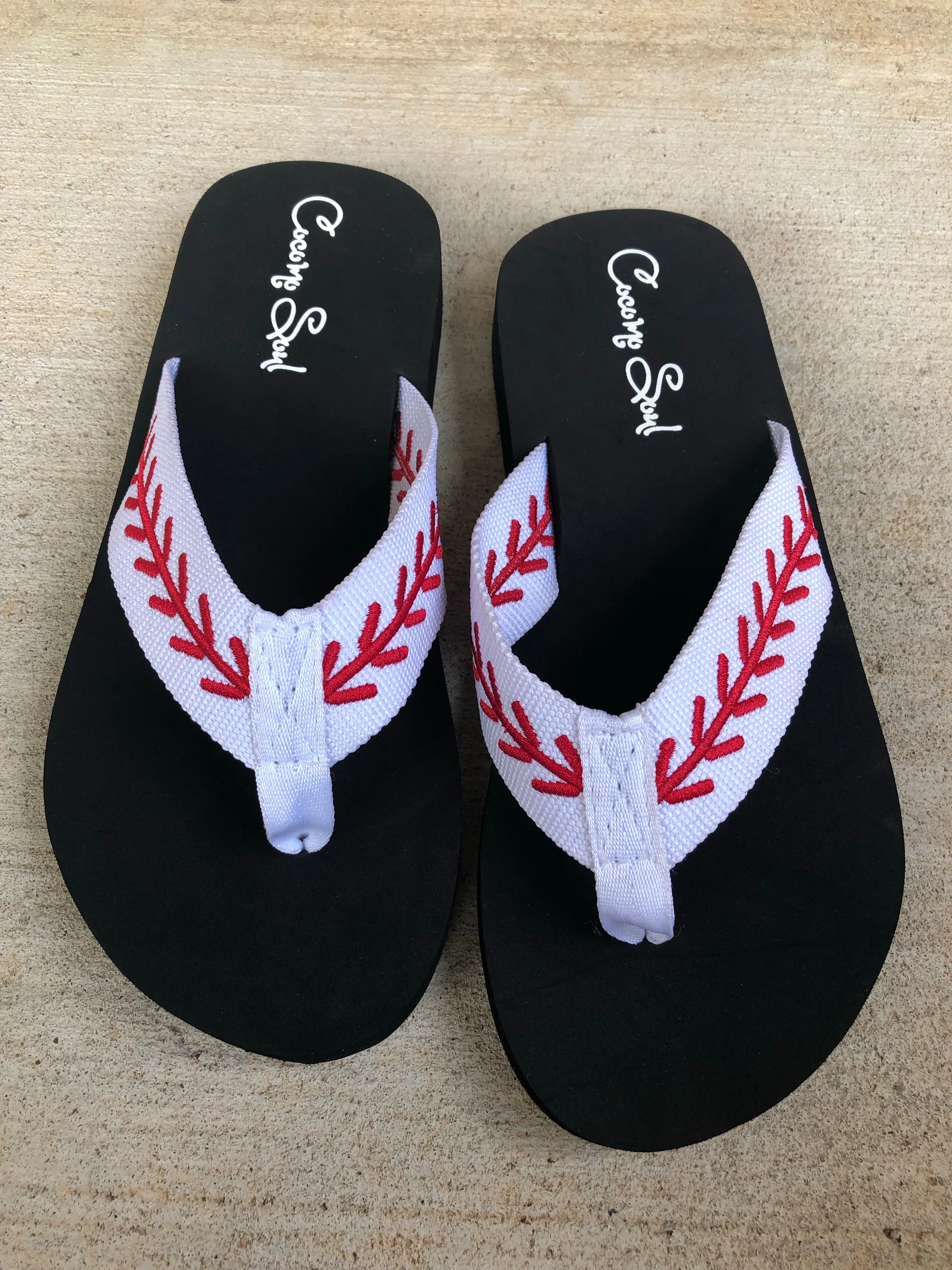 Baseball Embroidered Baseball Flip Flops Sandals Slippers Womens