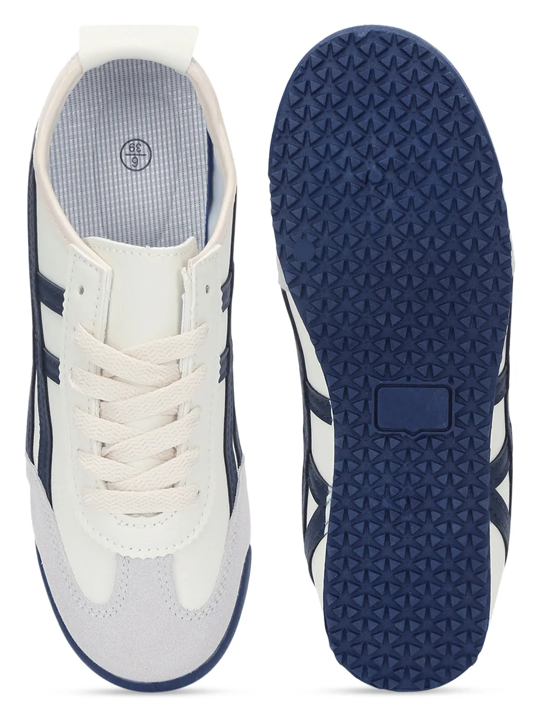 Beige Navy PU Stylish Lace-Up Sneakers (TC-RS3800-BEIGNVY)