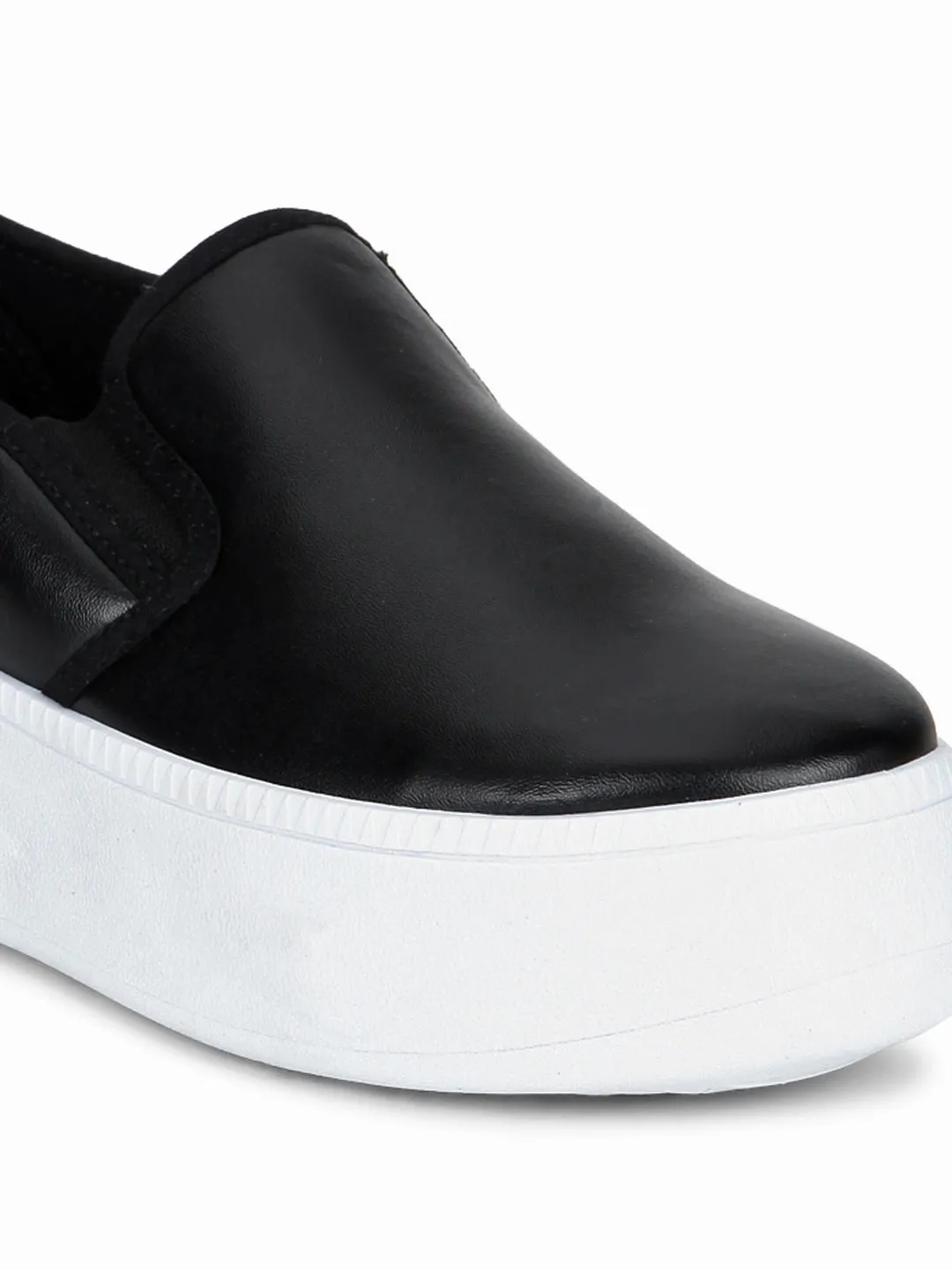 Black PU Slip-On Sneakers