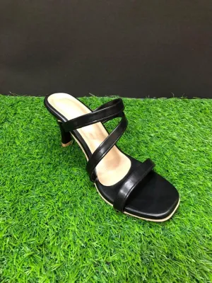 Black Solid Block Heels