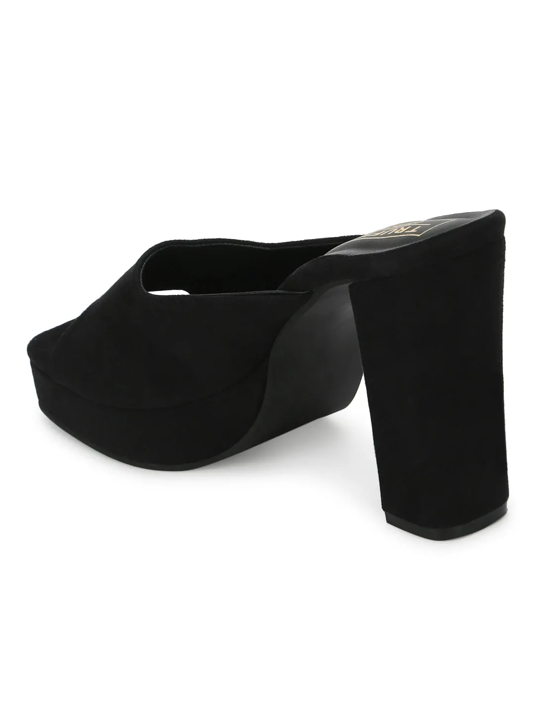 Black Suede High Block Heel Mules (TC-SLC-N1101-BLK)