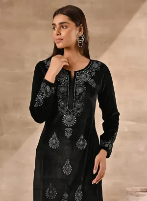 Black Velvet Kurta With Fine Mirror Work