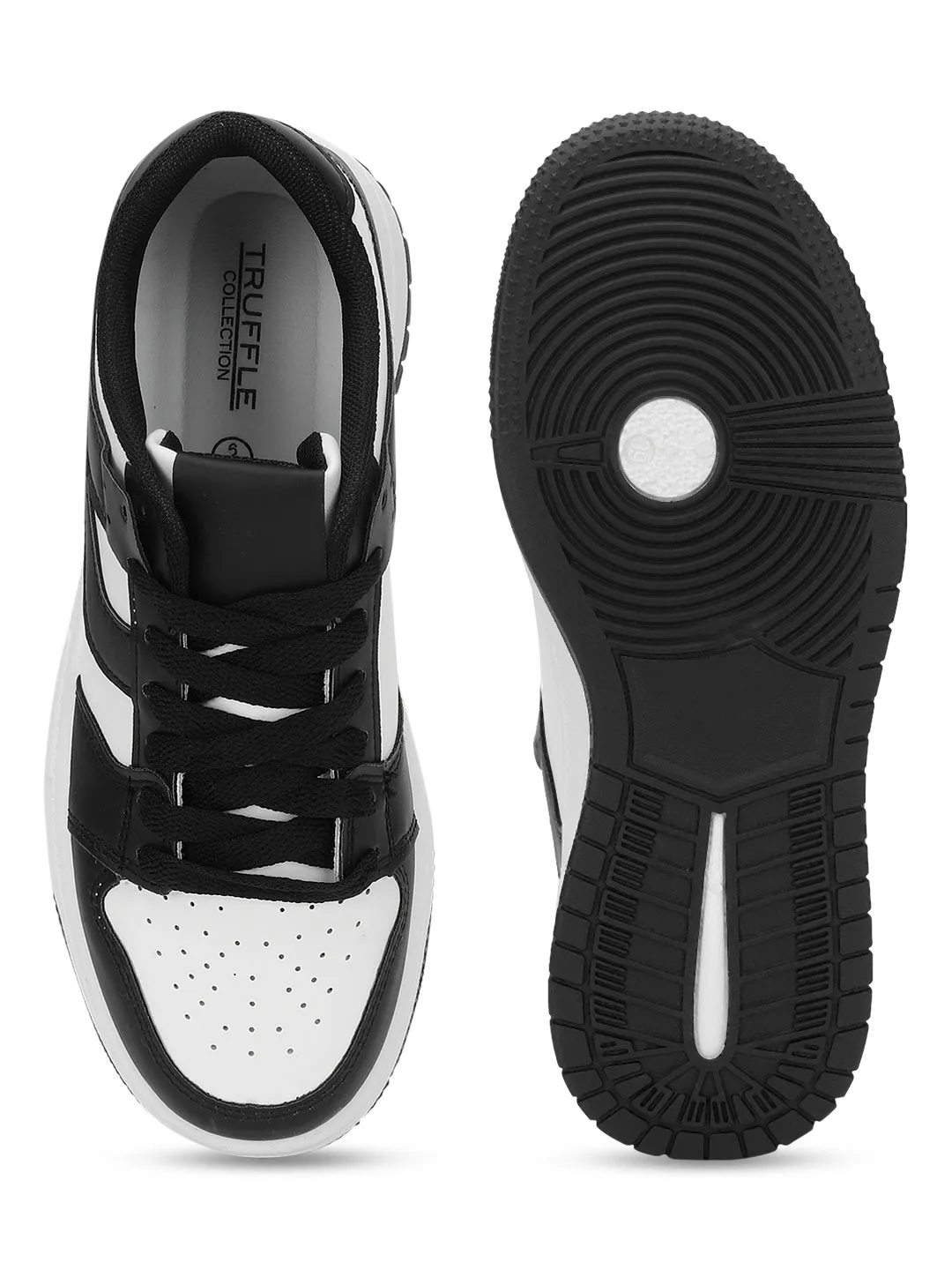 Black White PU Stylish Lace-Up Sneakers (TC-RS3694-BLKWHT)