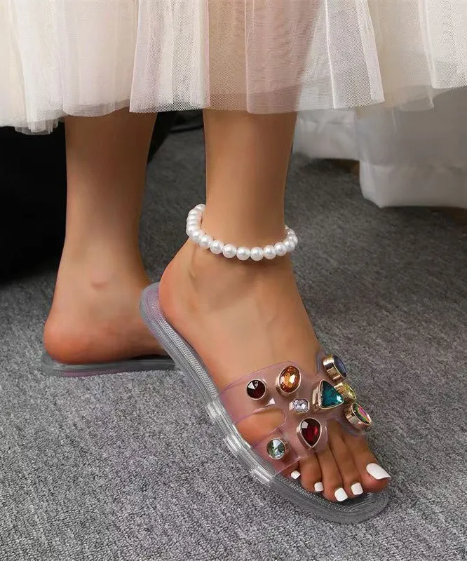 Bohemian White Zircon Splicing Slide Sandals Peep Toe AG1006