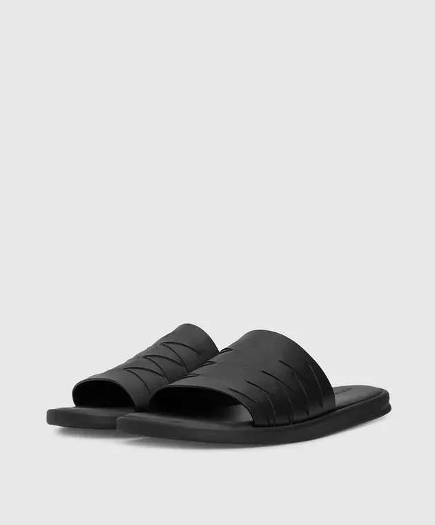 Bottega Veneta Black Leather Flip Flops