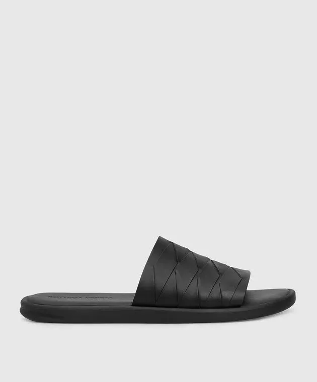 Bottega Veneta Black Leather Flip Flops