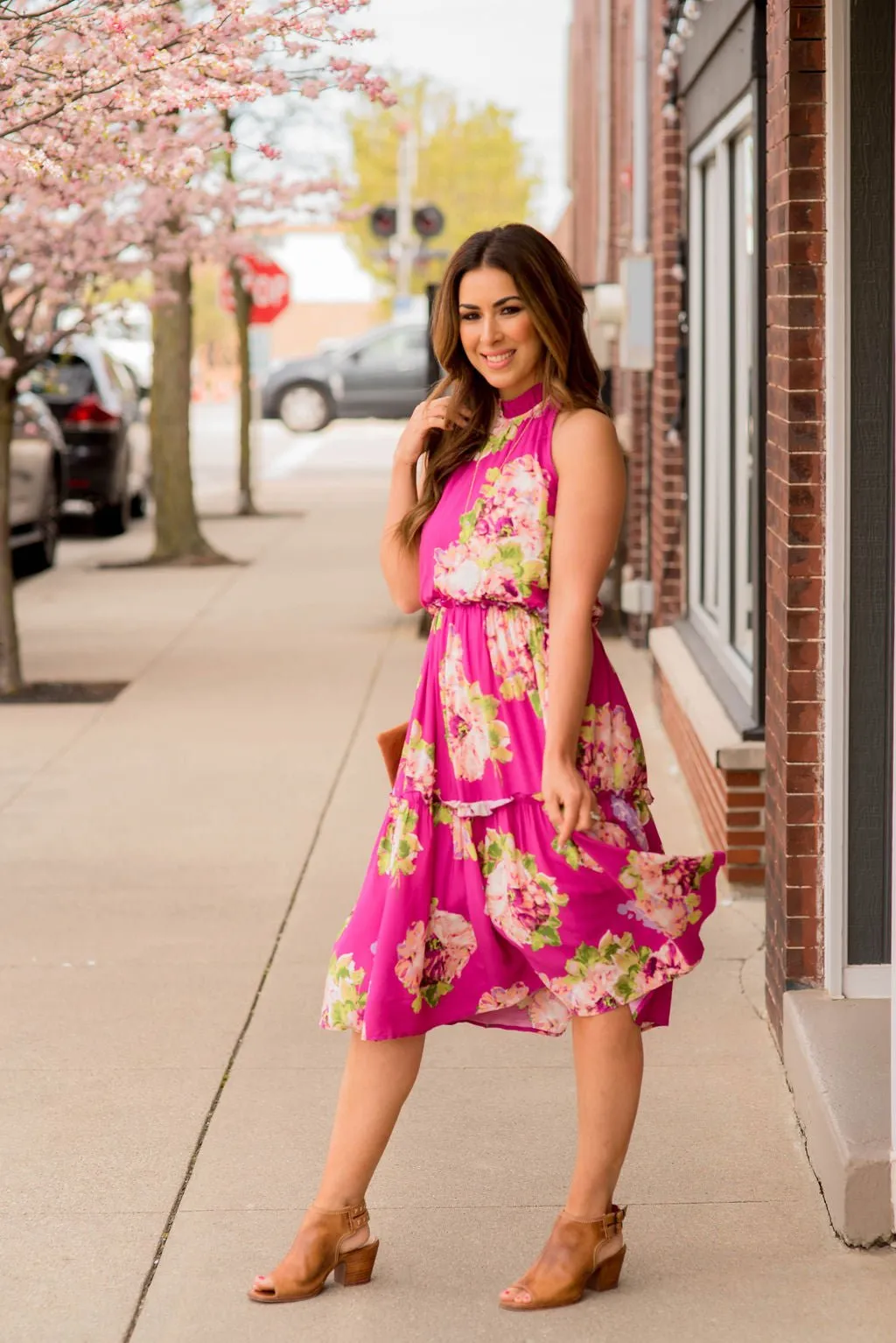 Bouquets Cinched Midi Dress