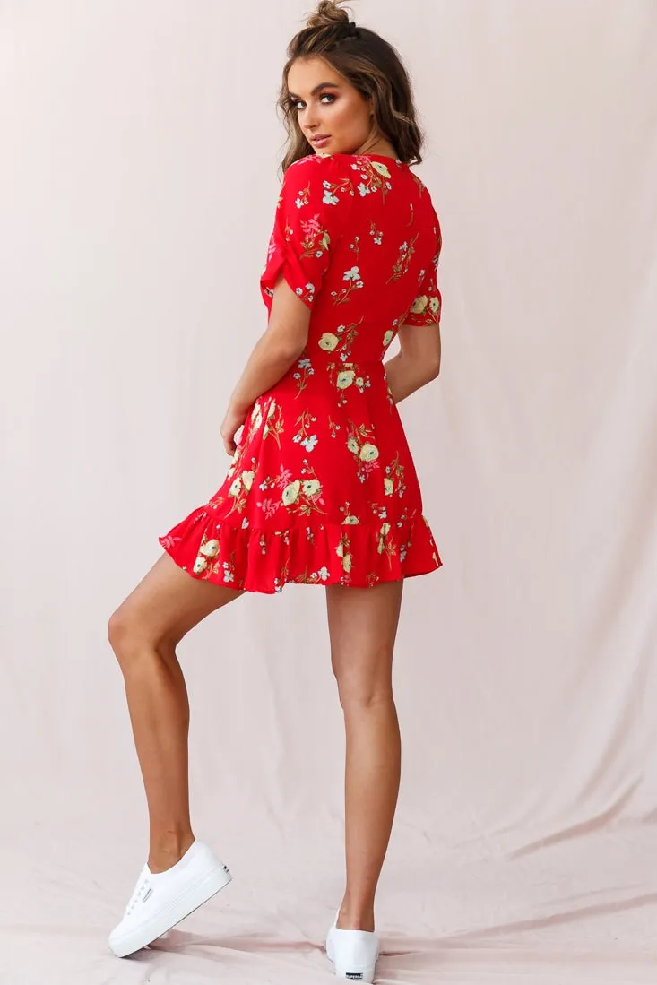 Clare Floral Puff Sleeve Mini Dress Red