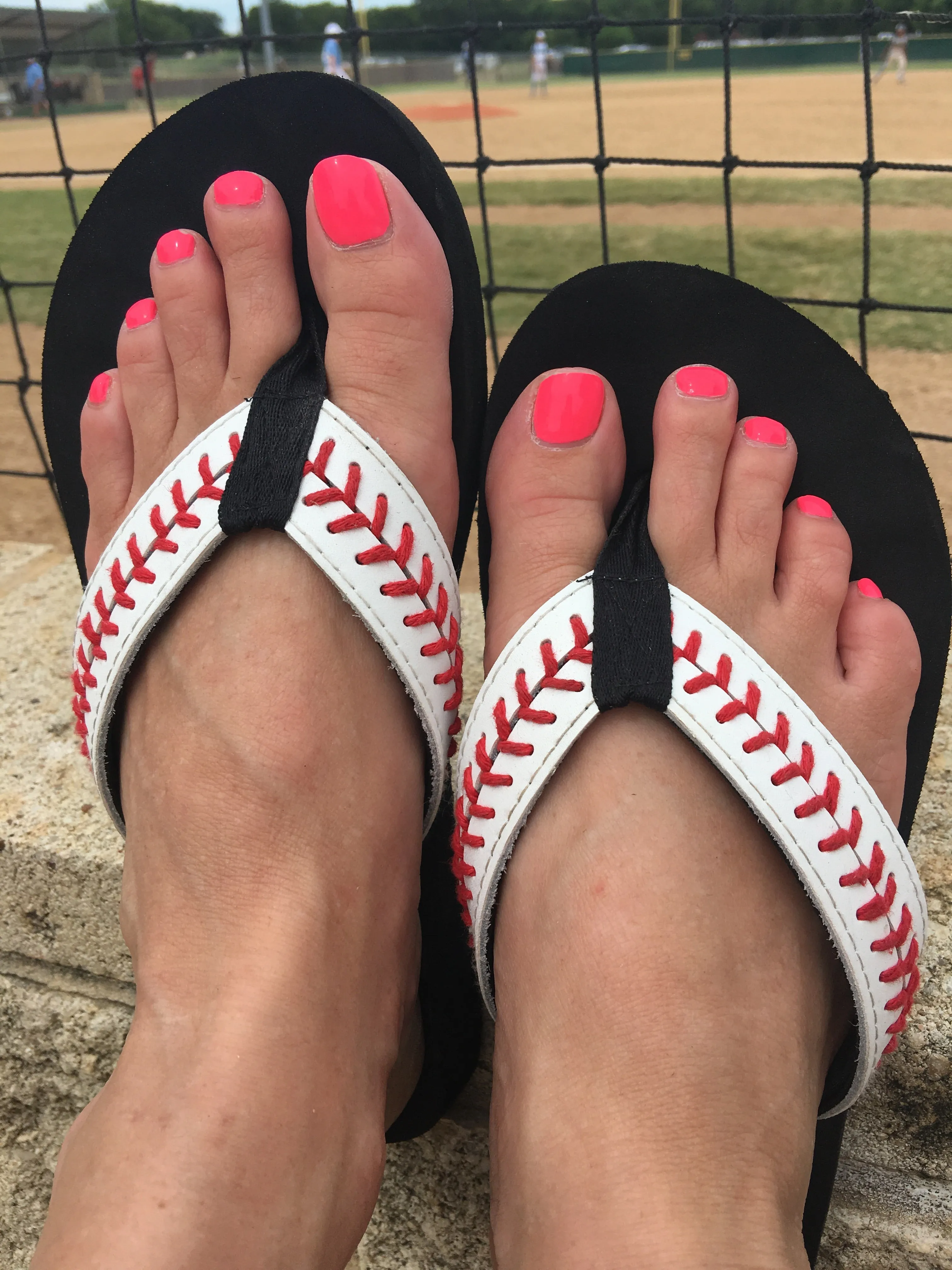 Cocomo Soul Baseball Flip-Flops for Women | Leather Sandals for Baseball Moms