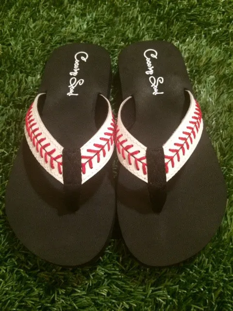 Cocomo Soul Baseball Flip-Flops for Women | Leather Sandals for Baseball Moms