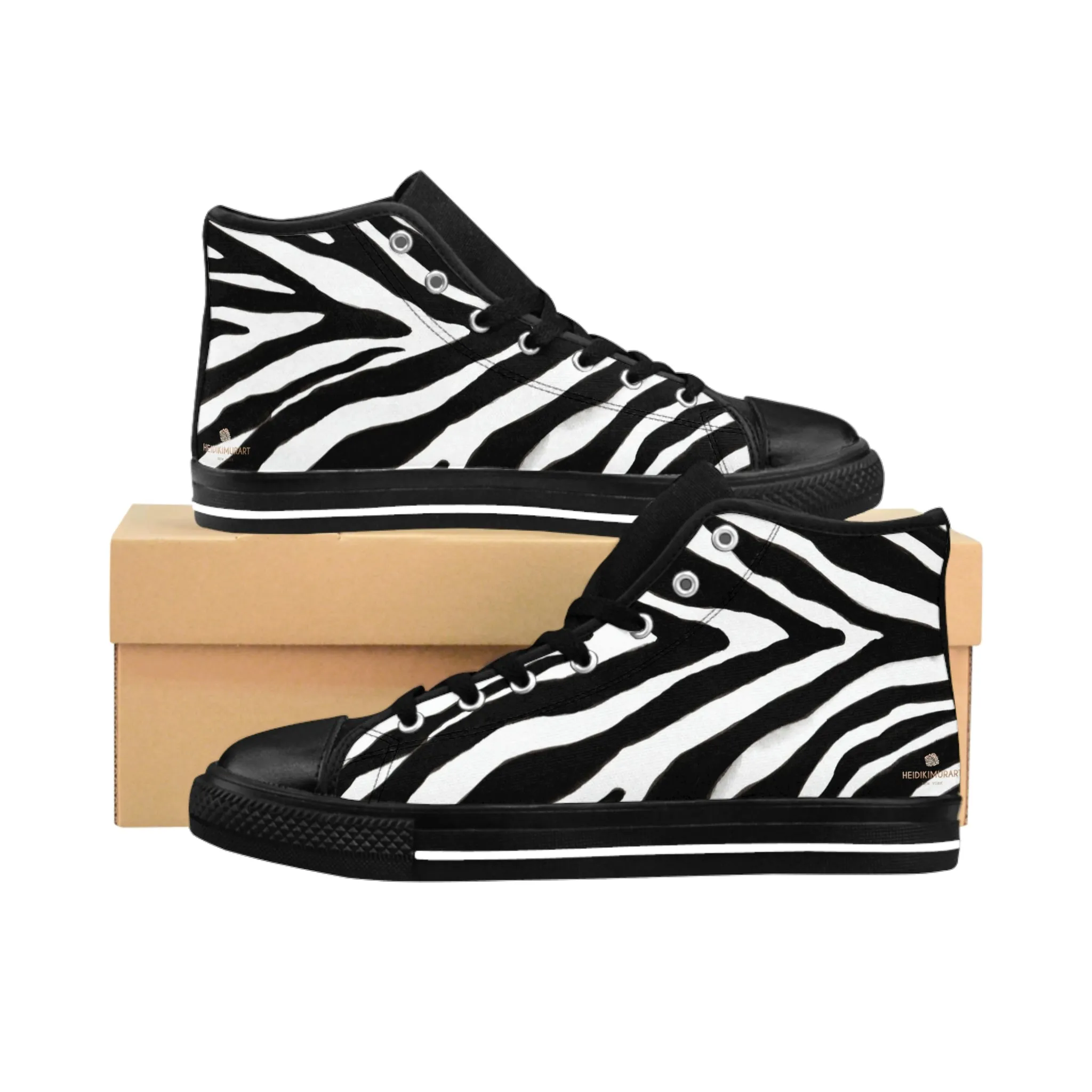 Cool Zebra Women's Sneakers, Striped Animal Print Designer High-top Fashion Tennis Shoes