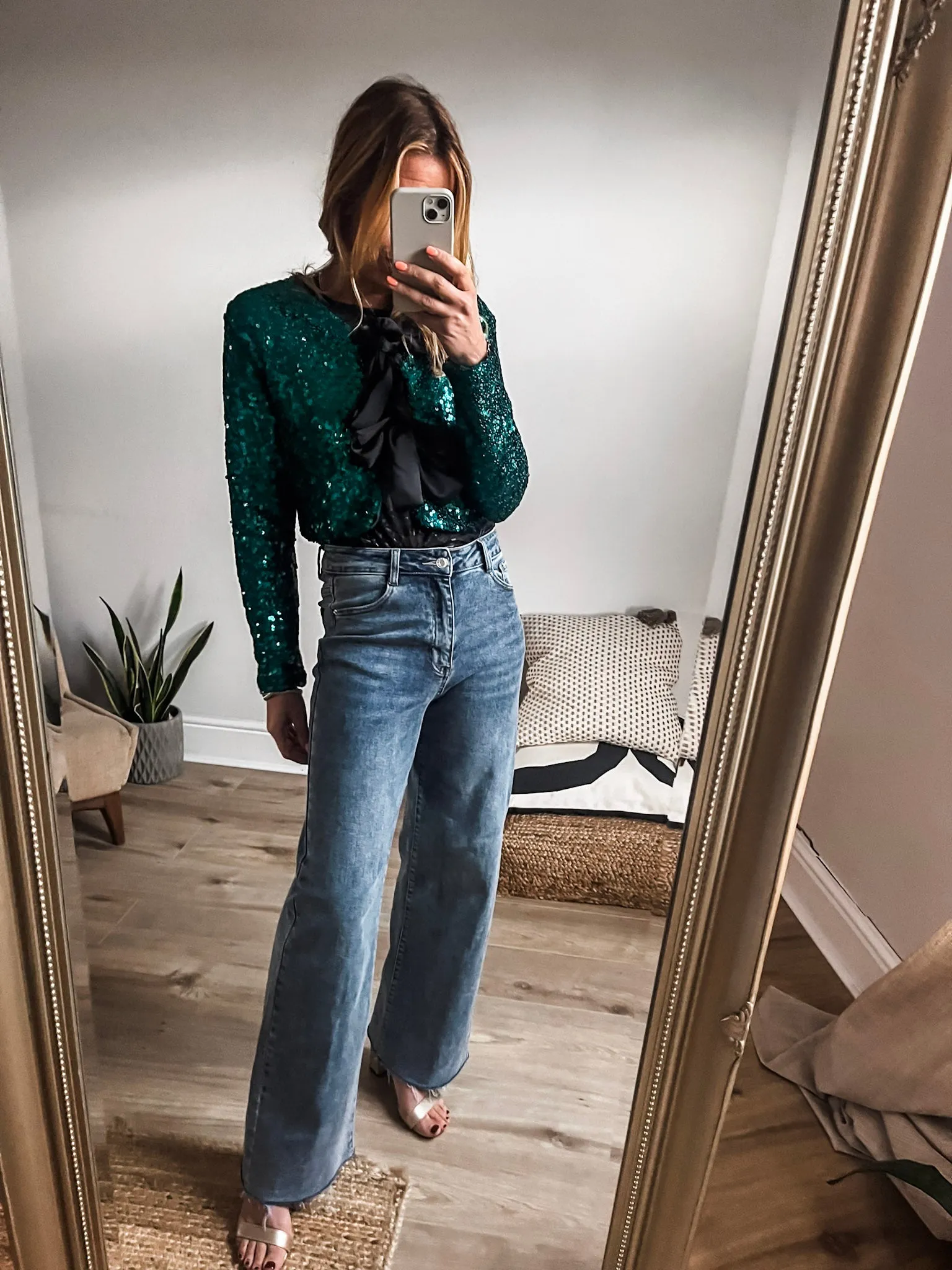 Cropped Sequin Tie-Front Top