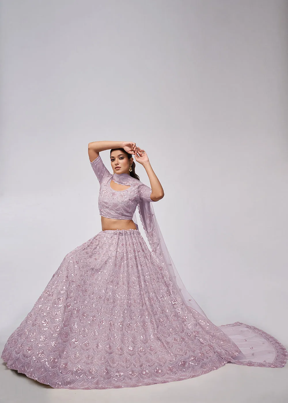 Dazzling Mauve Bridal Embroidered Designer Lehenga Choli