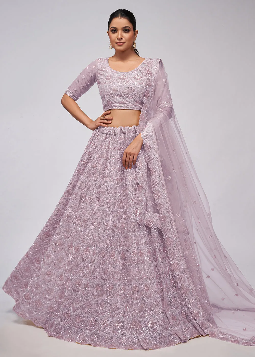 Dazzling Mauve Bridal Embroidered Designer Lehenga Choli