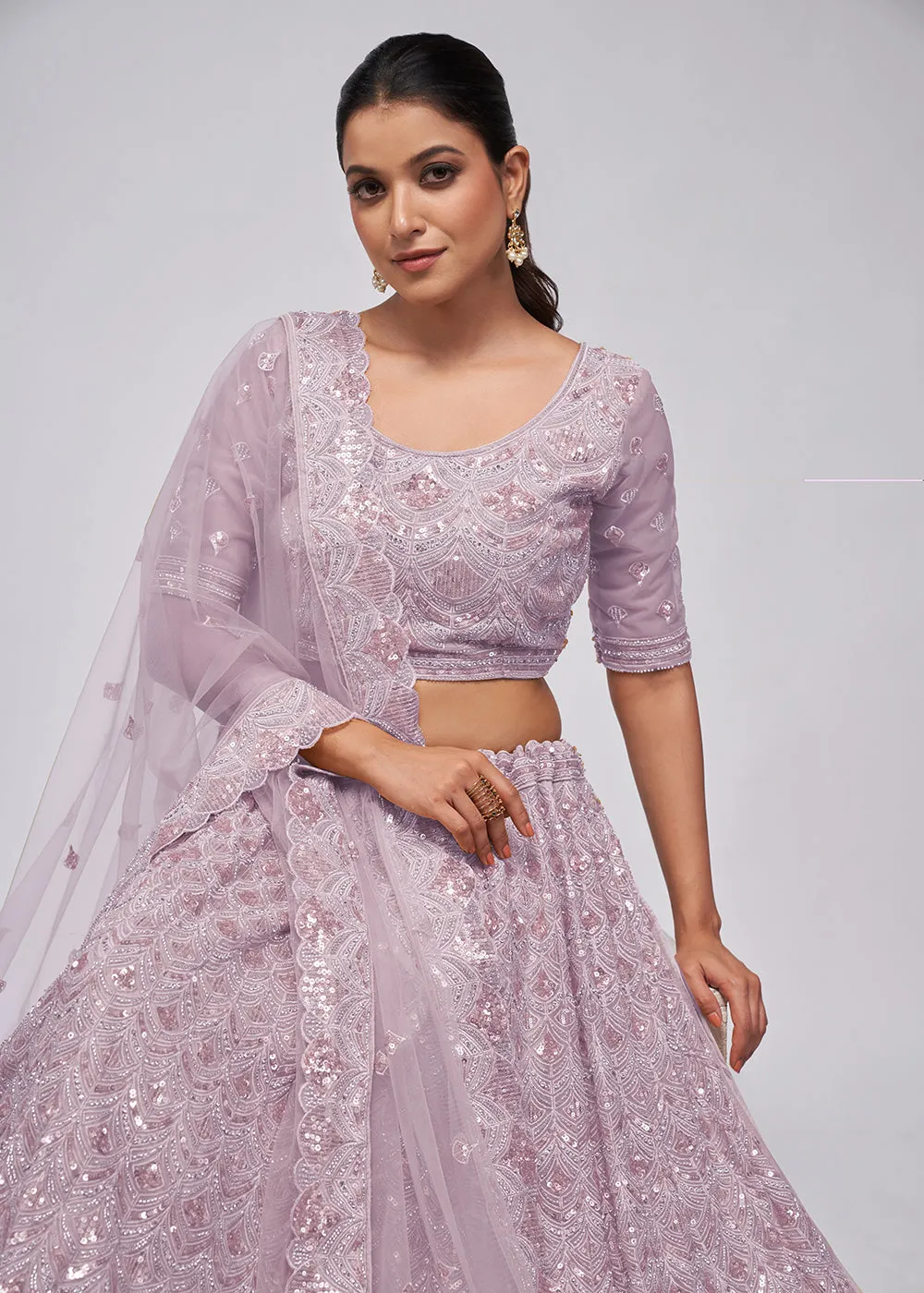 Dazzling Mauve Bridal Embroidered Designer Lehenga Choli