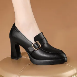 Elegant Low-Cut High Heels with a Square Buckle