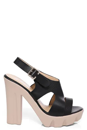 Faux Leather Heeled Sandals in Black