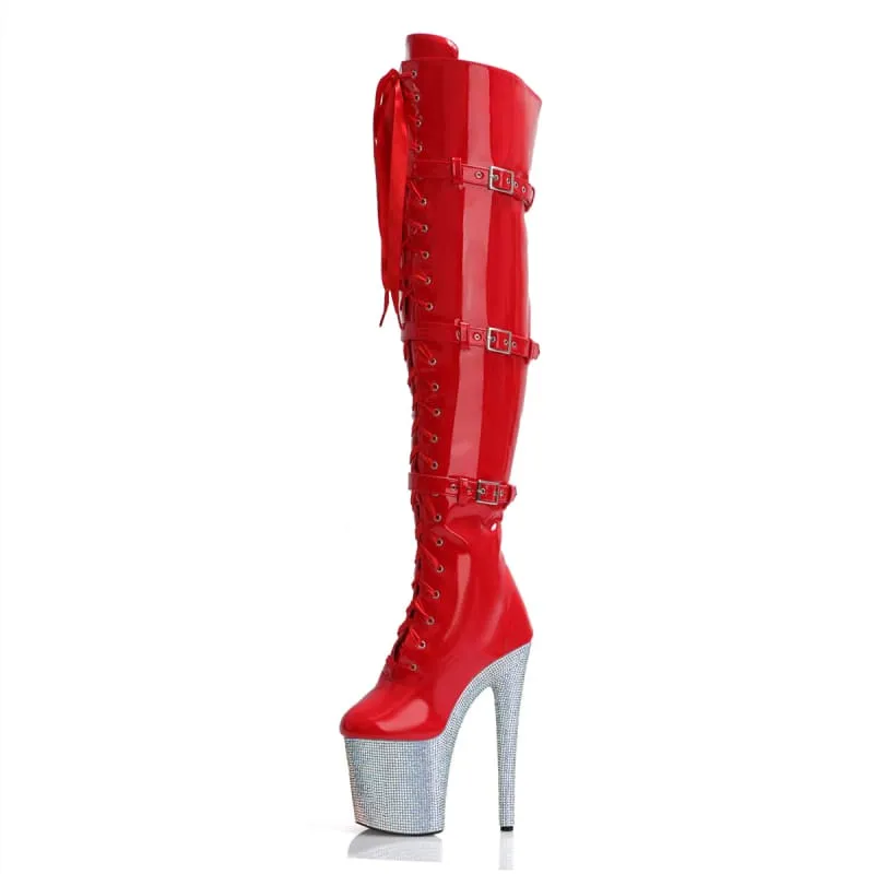 Fearless Confidence in Multi Buckle 8inch Rhinestone Platform Boots