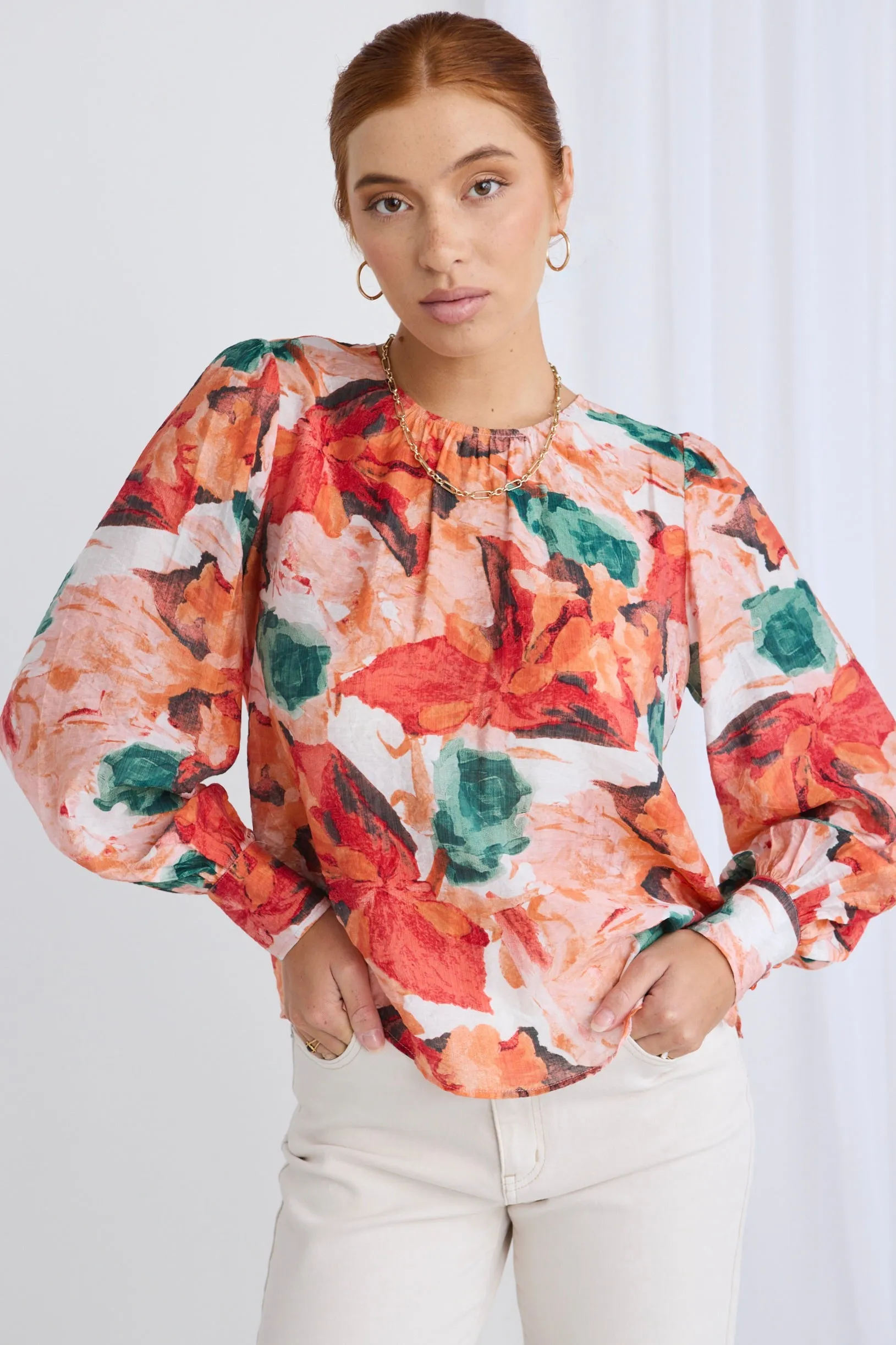 Frankie Orange Watercolour LS Crew Neck Top