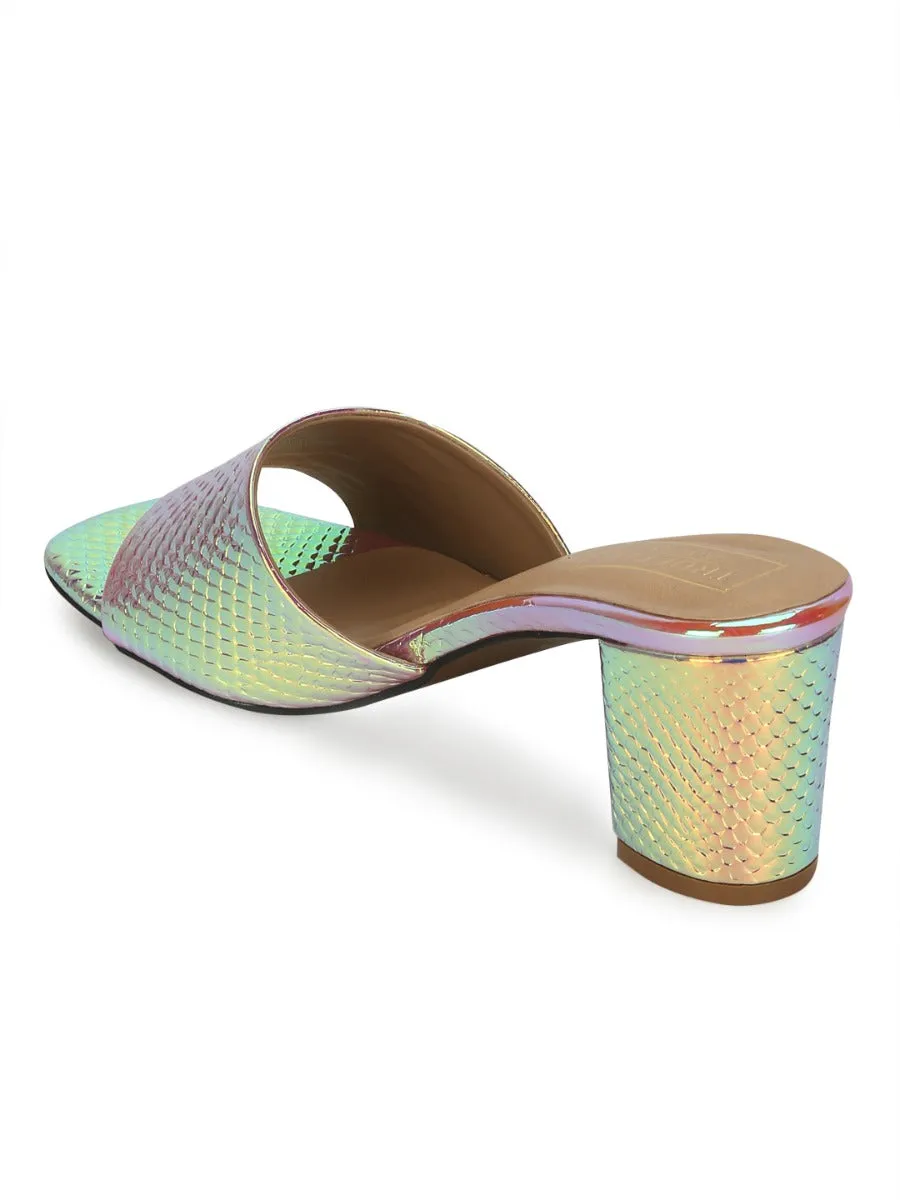 Gold PU Holographic Snake Pattern Mules