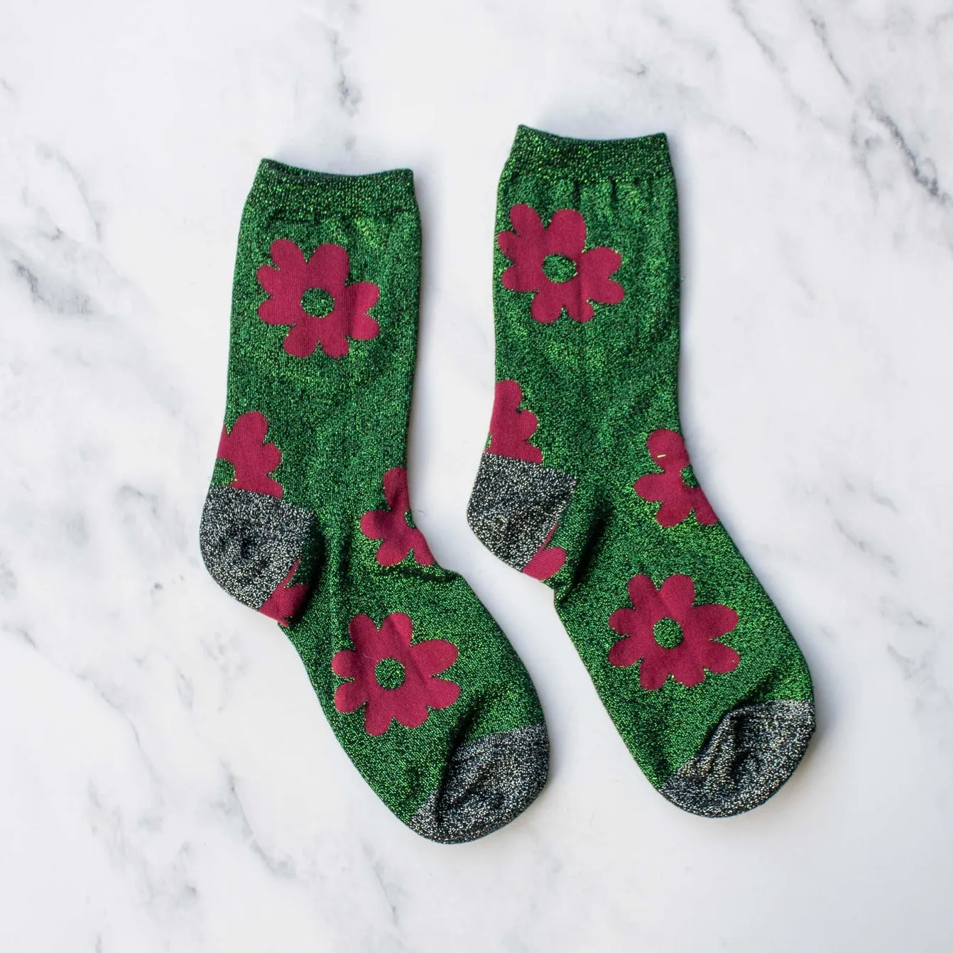 Green Lurex Floral Socks