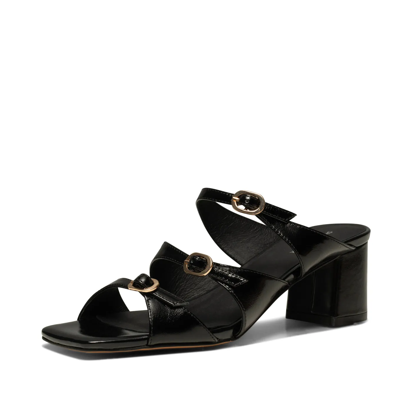 Hanna buckle mule leather - BLACK