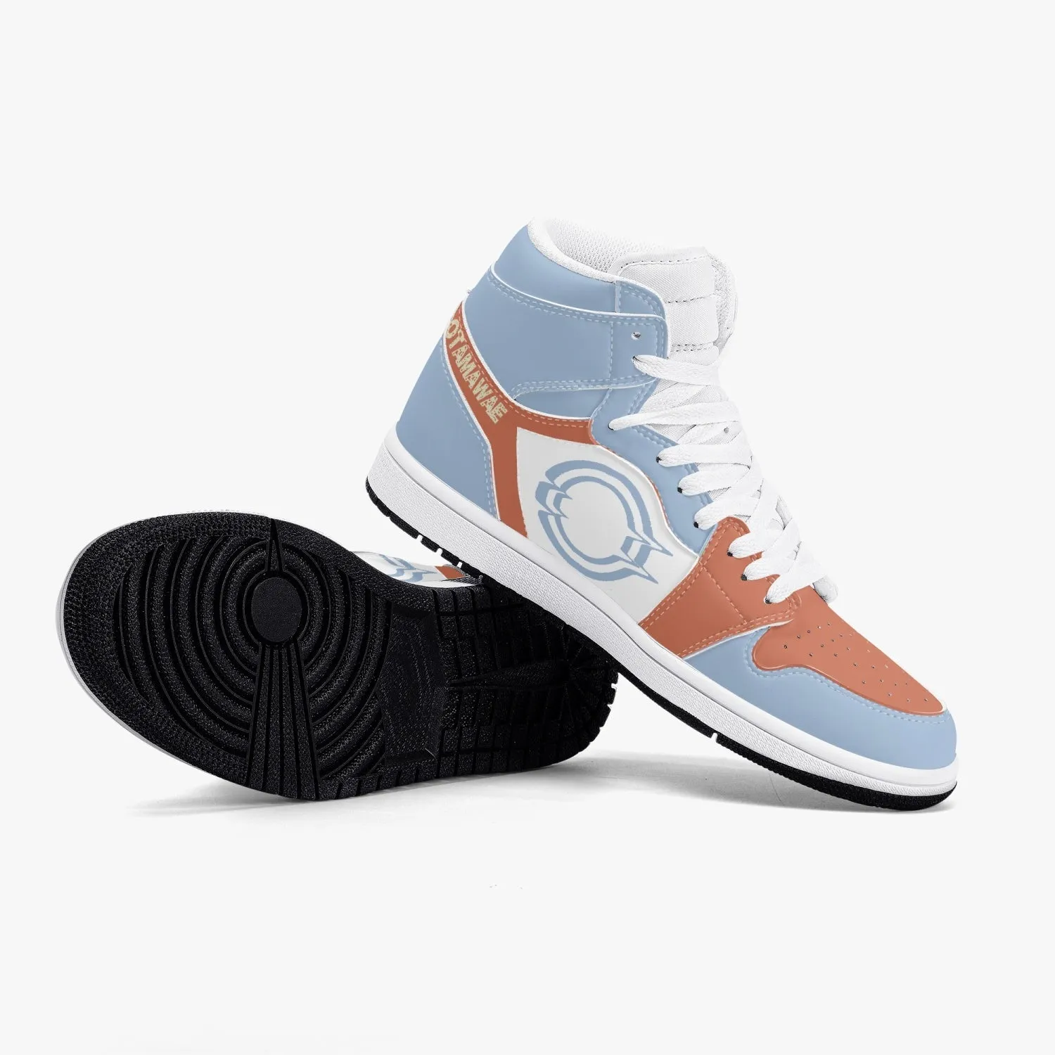 High-Top Leather Sneakers Blue\Orange