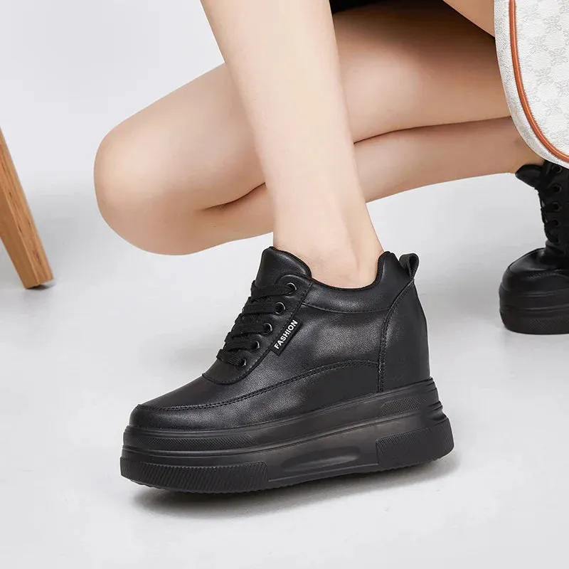 Joskaa 2024 New Synthetic Leather Black Platform Sneakers