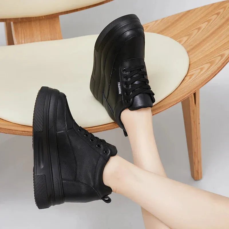 Joskaa 2024 New Synthetic Leather Black Platform Sneakers