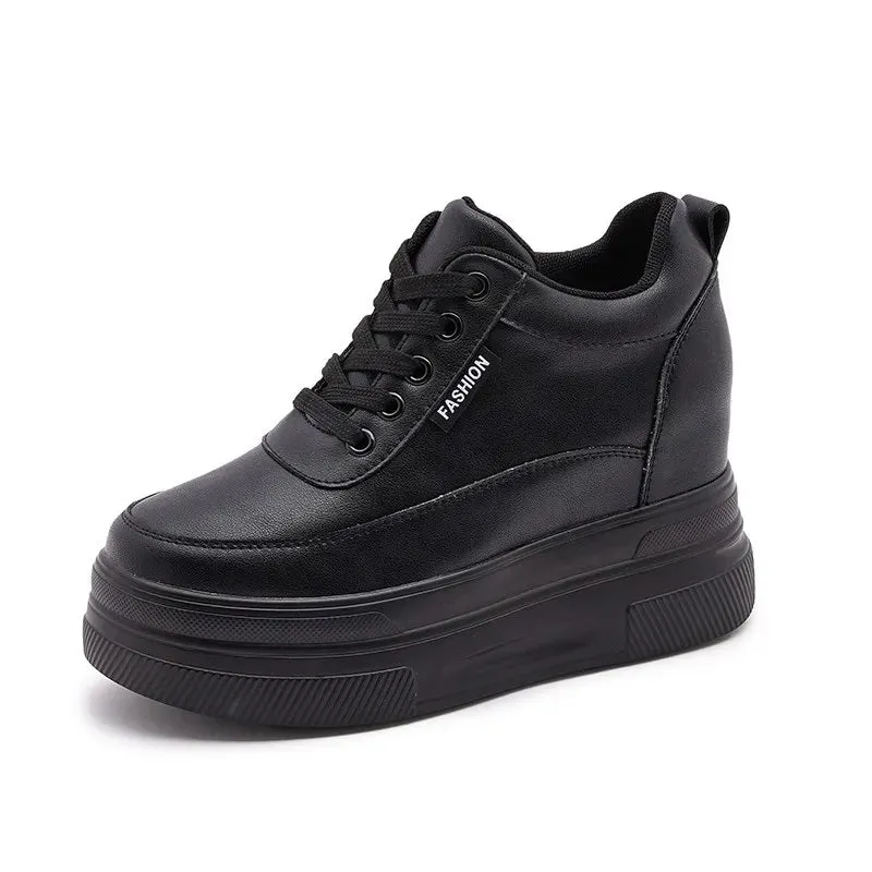 Joskaa 2024 New Synthetic Leather Black Platform Sneakers