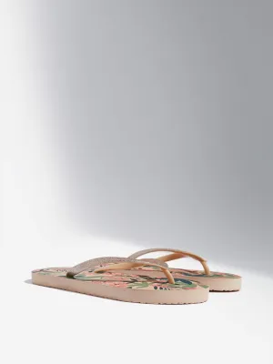 LUNA BLU Taupe Floral Printed Flip-Flop