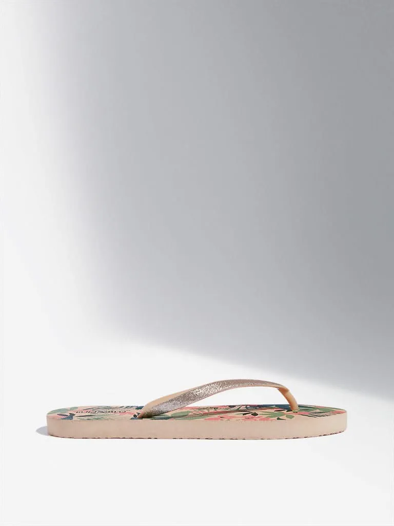 LUNA BLU Taupe Floral Printed Flip-Flop