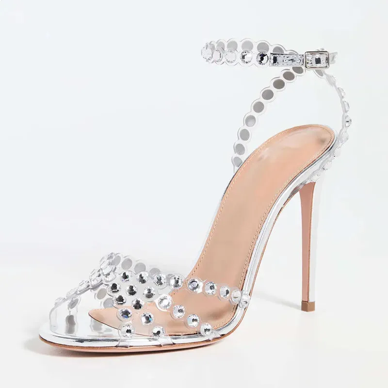 Luxury Rhinestones Sequined Women Sandals Sexy Narrow band Thin High heels Gladiator Sandals Fashion Summer Party Wedding Shoes