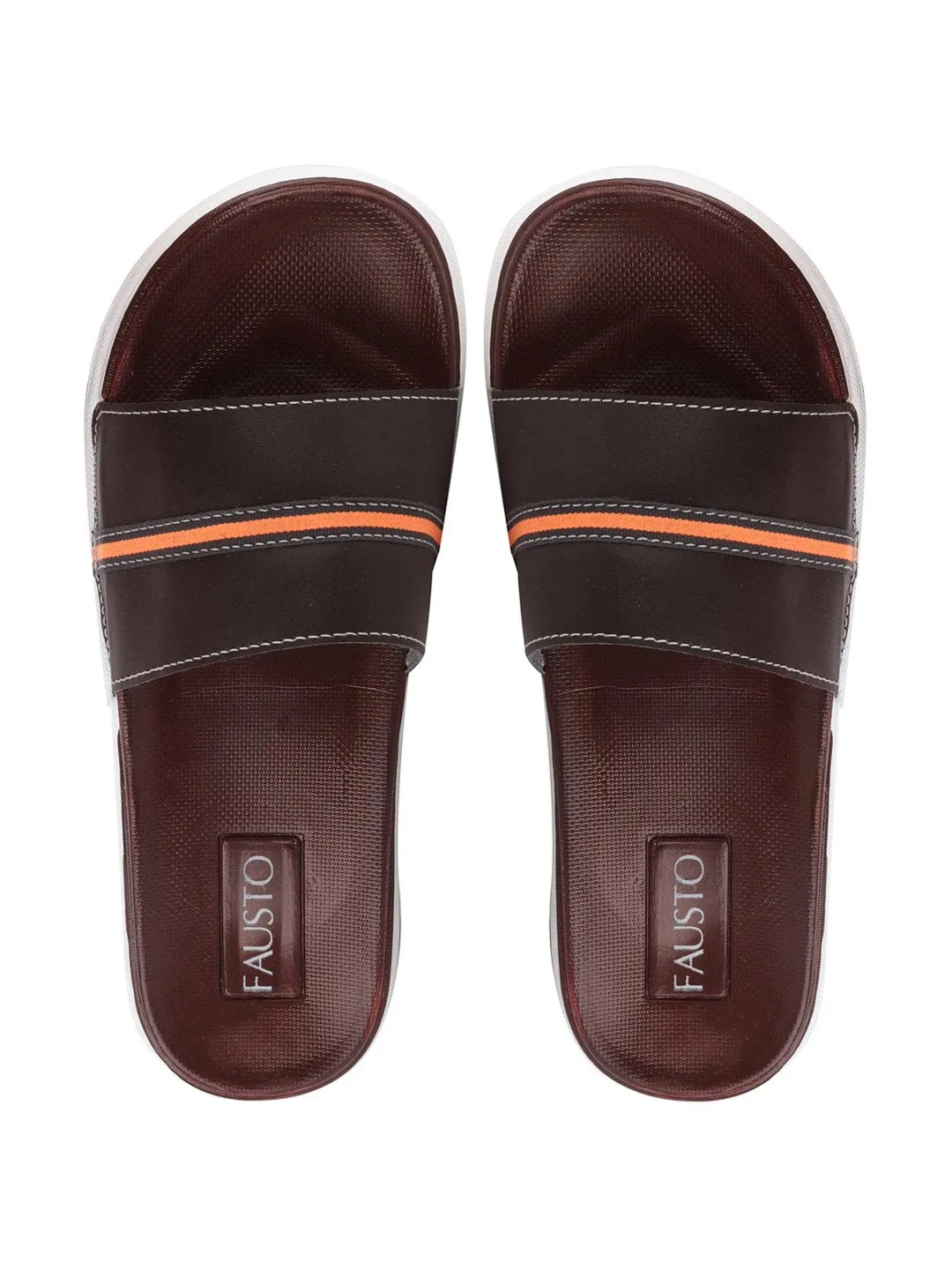 Men Brown Casual Slip-On Color Block Slider Flip-Flops