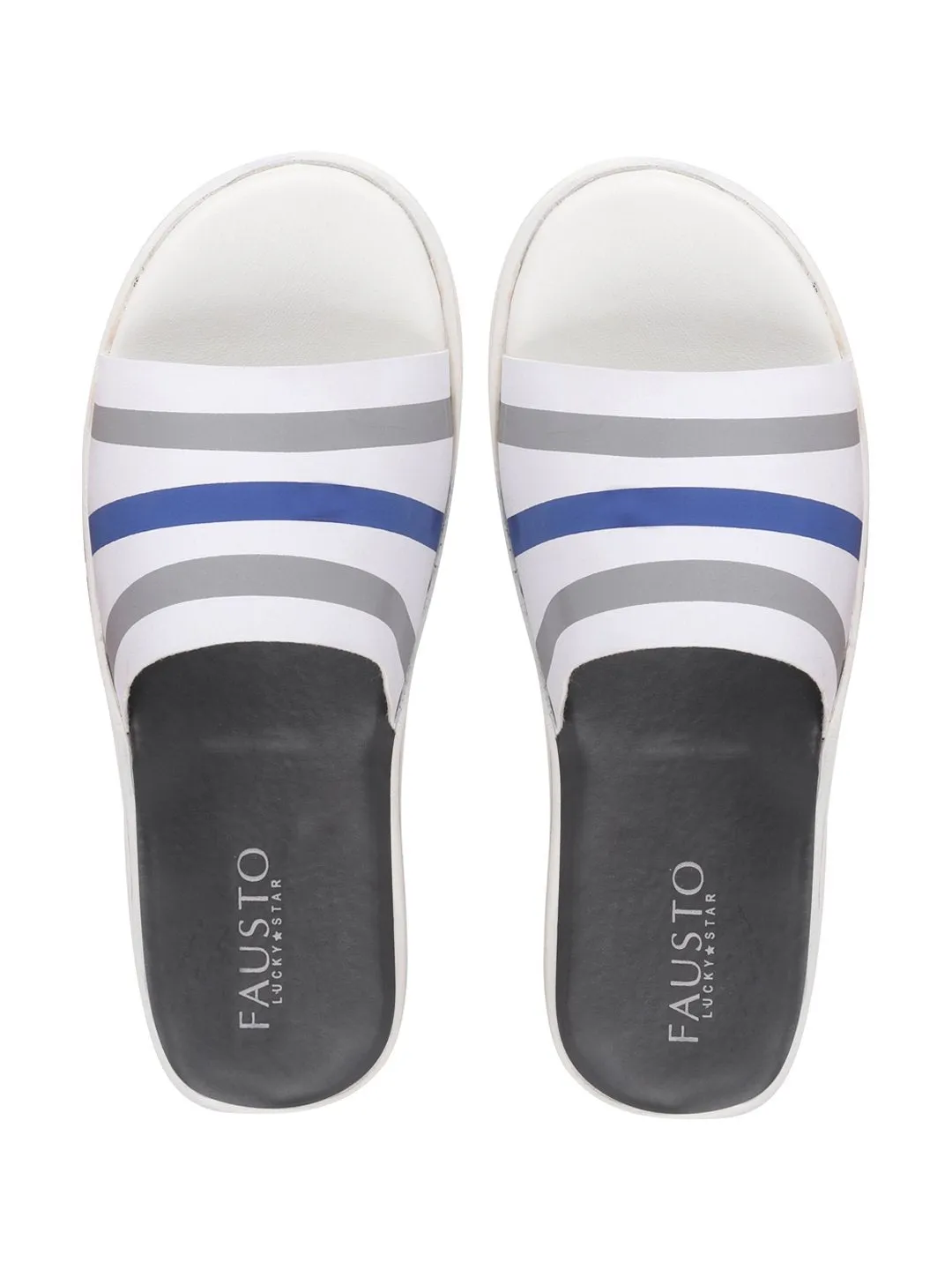 Men White/Blue Casual Slip-On Flip-Flops