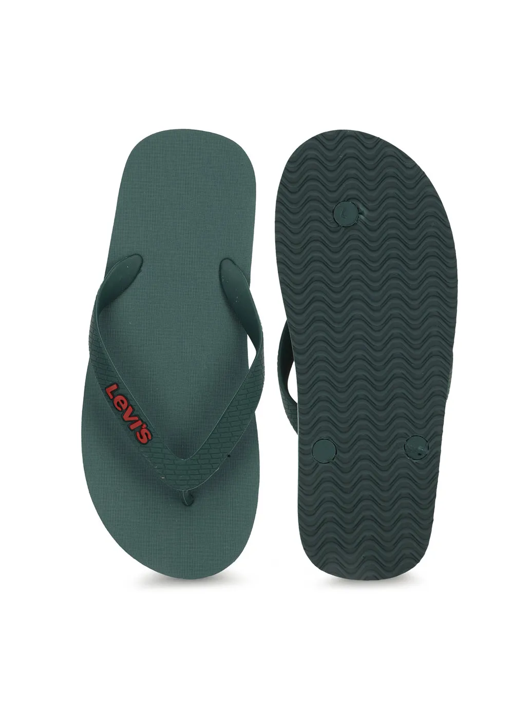 Men's Green Debossed Logo Solid Flip-Flops