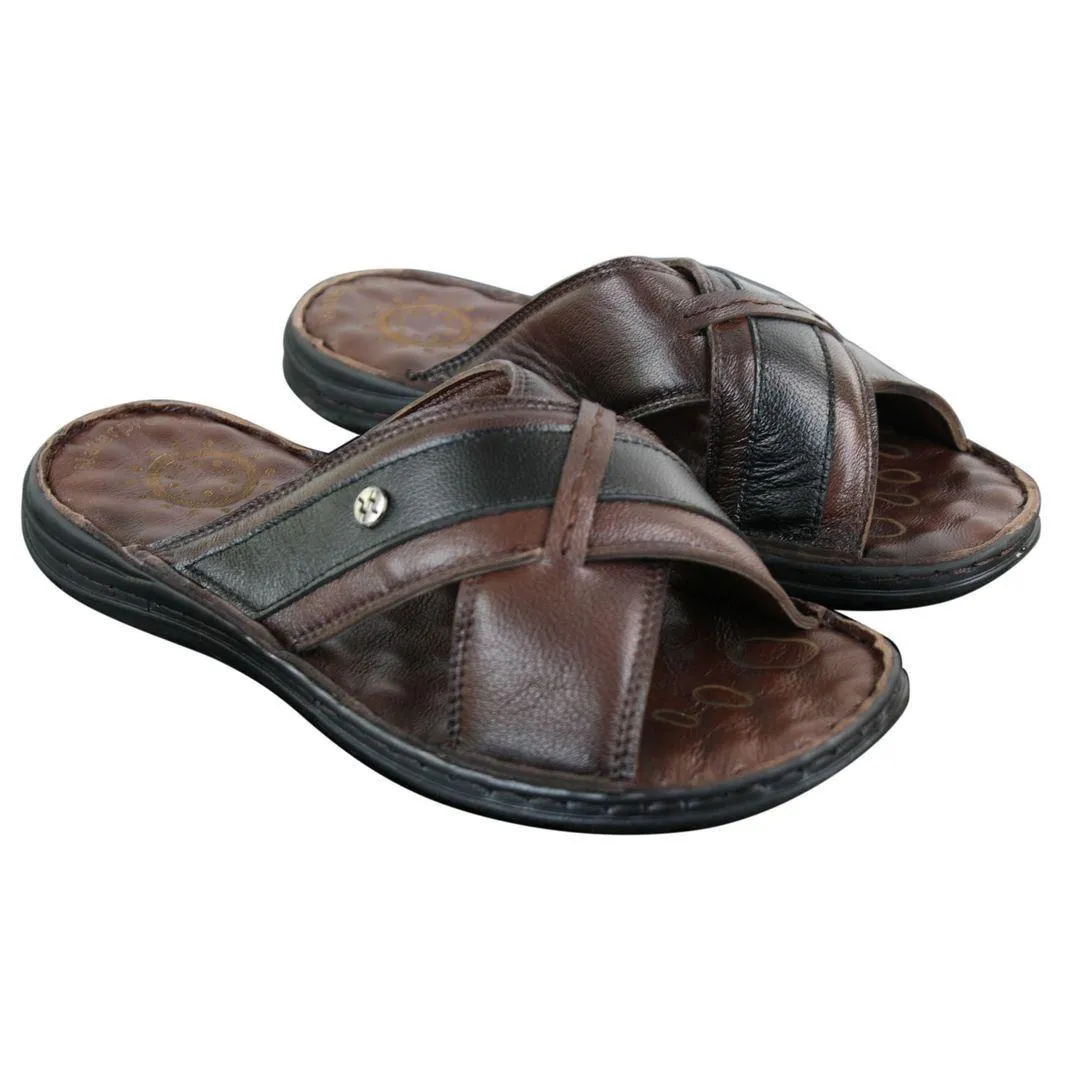 Mens Pure Real Leather Flip Flops Slip On Slippers Premium Comfort Waterproof Sandals