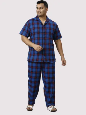 Midnight Blue Checks Printed Full Co-ords Set Men's Plus Size