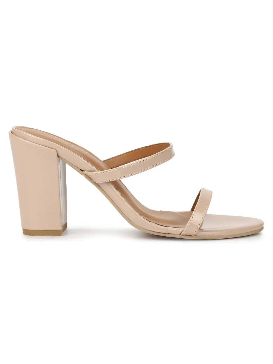 Nude Patent Block Heel Slip On Mules