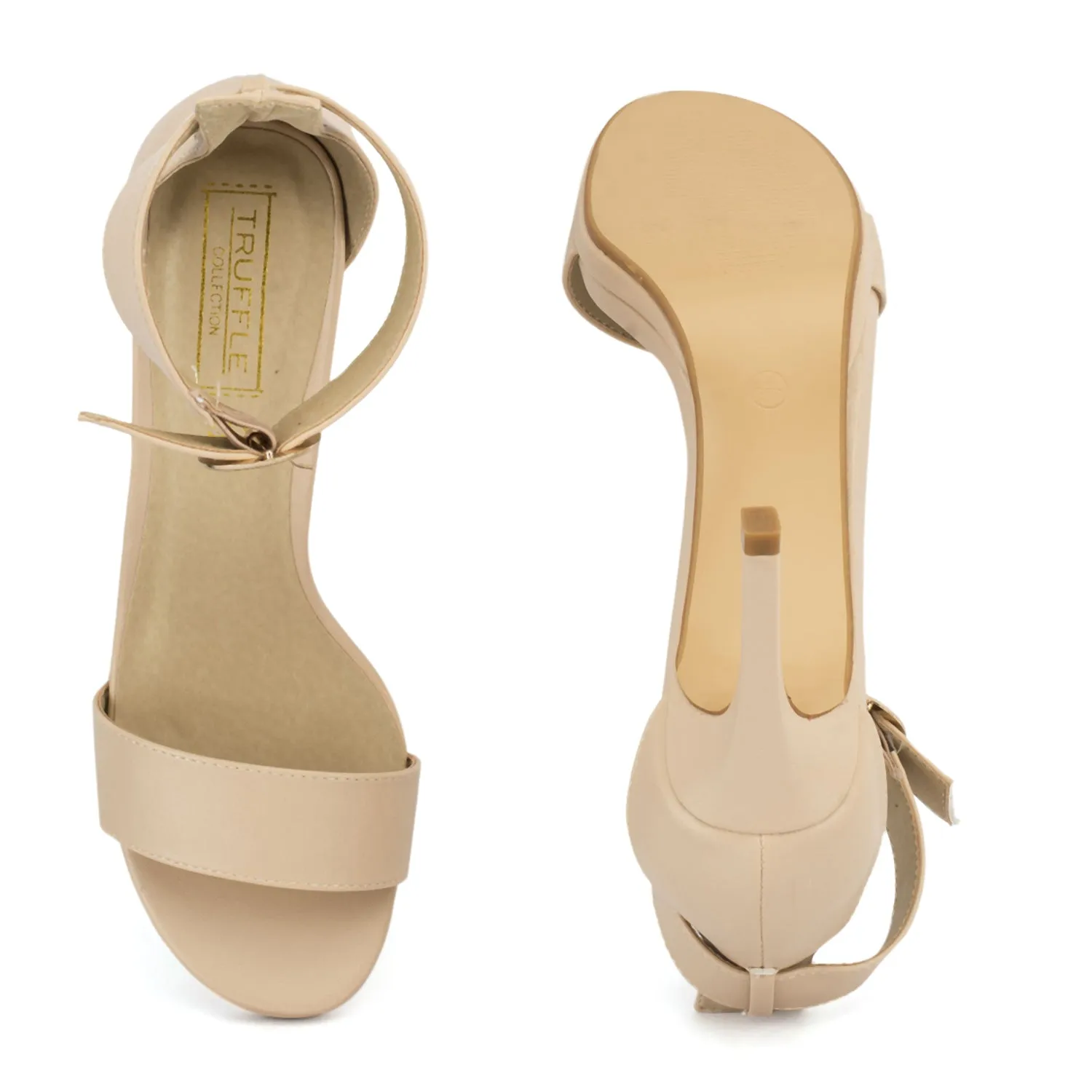 Nude Synthetic Low Heel Sandals