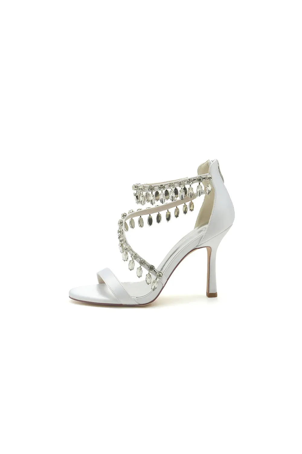 Open Toe Crystal Ankle Strap Stiletto Sandals