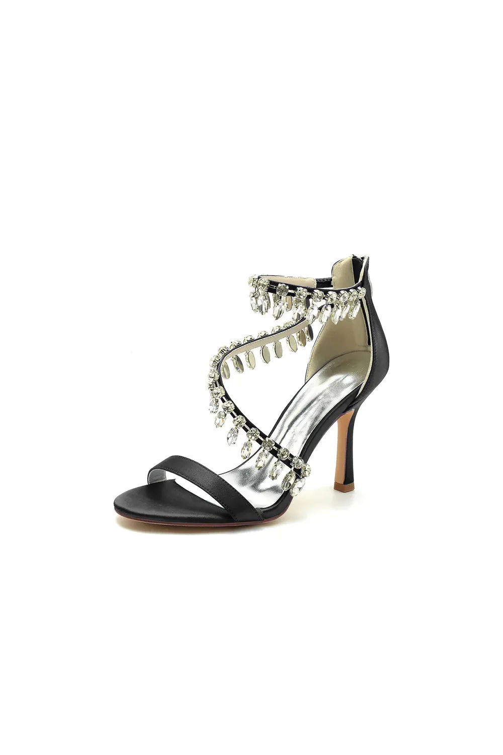 Open Toe Crystal Ankle Strap Stiletto Sandals