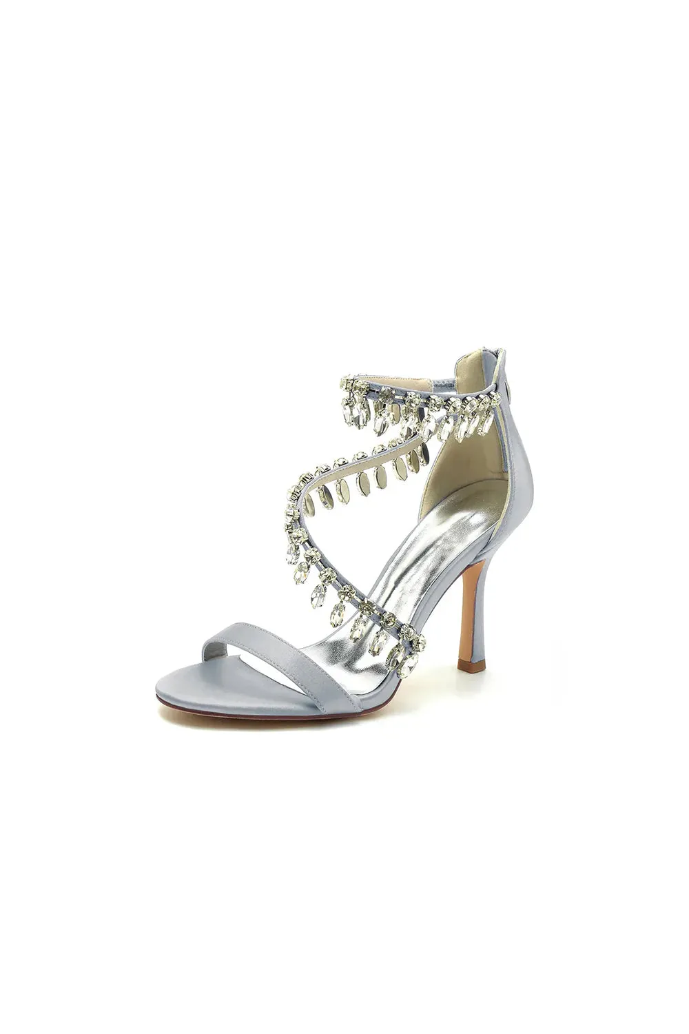 Open Toe Crystal Ankle Strap Stiletto Sandals