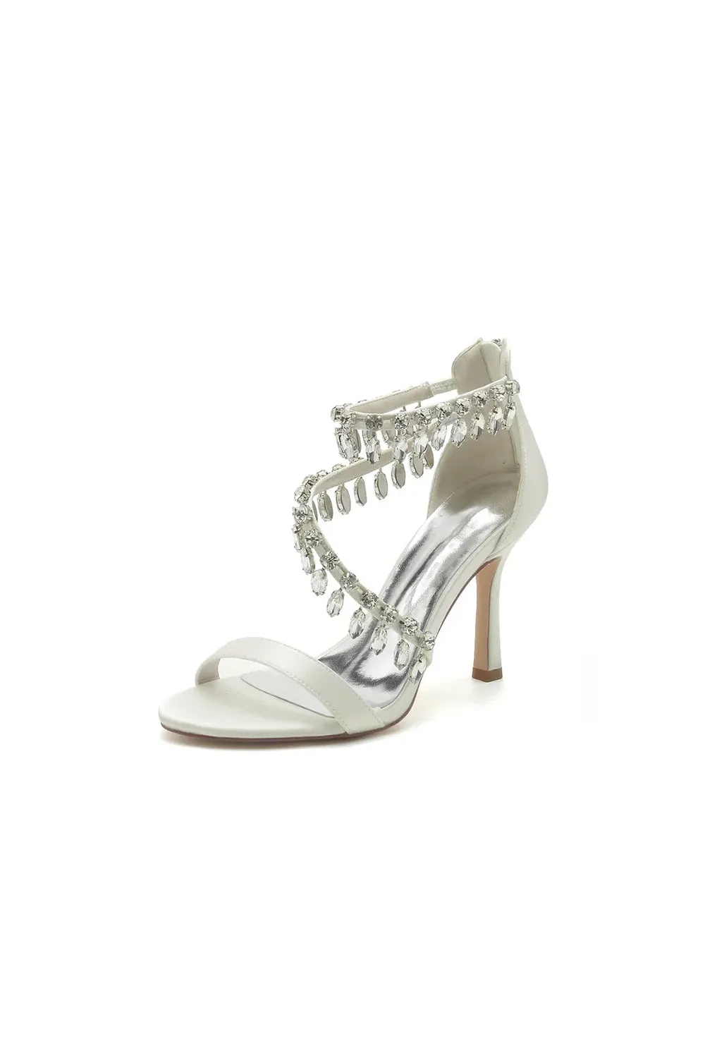 Open Toe Crystal Ankle Strap Stiletto Sandals