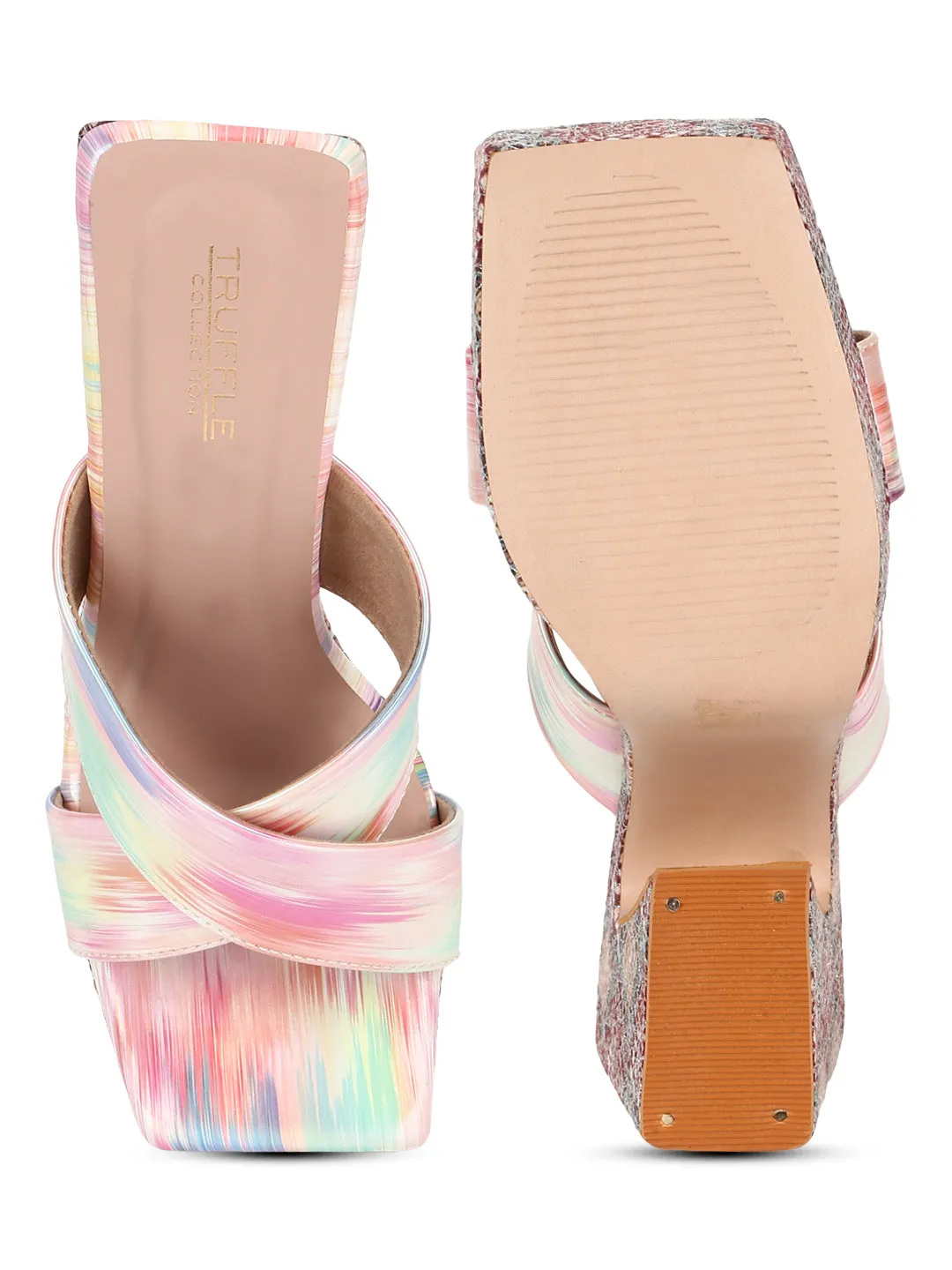 Pink Holographic Wide Strap Platform Mules (TC-MSI-V-111-PNK)