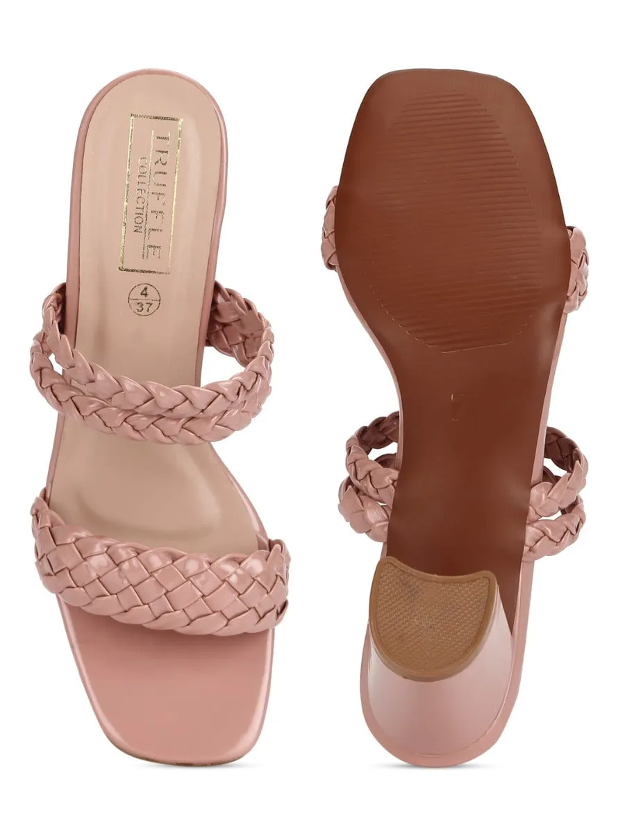 Pink Patent Braided Block Heel Mules