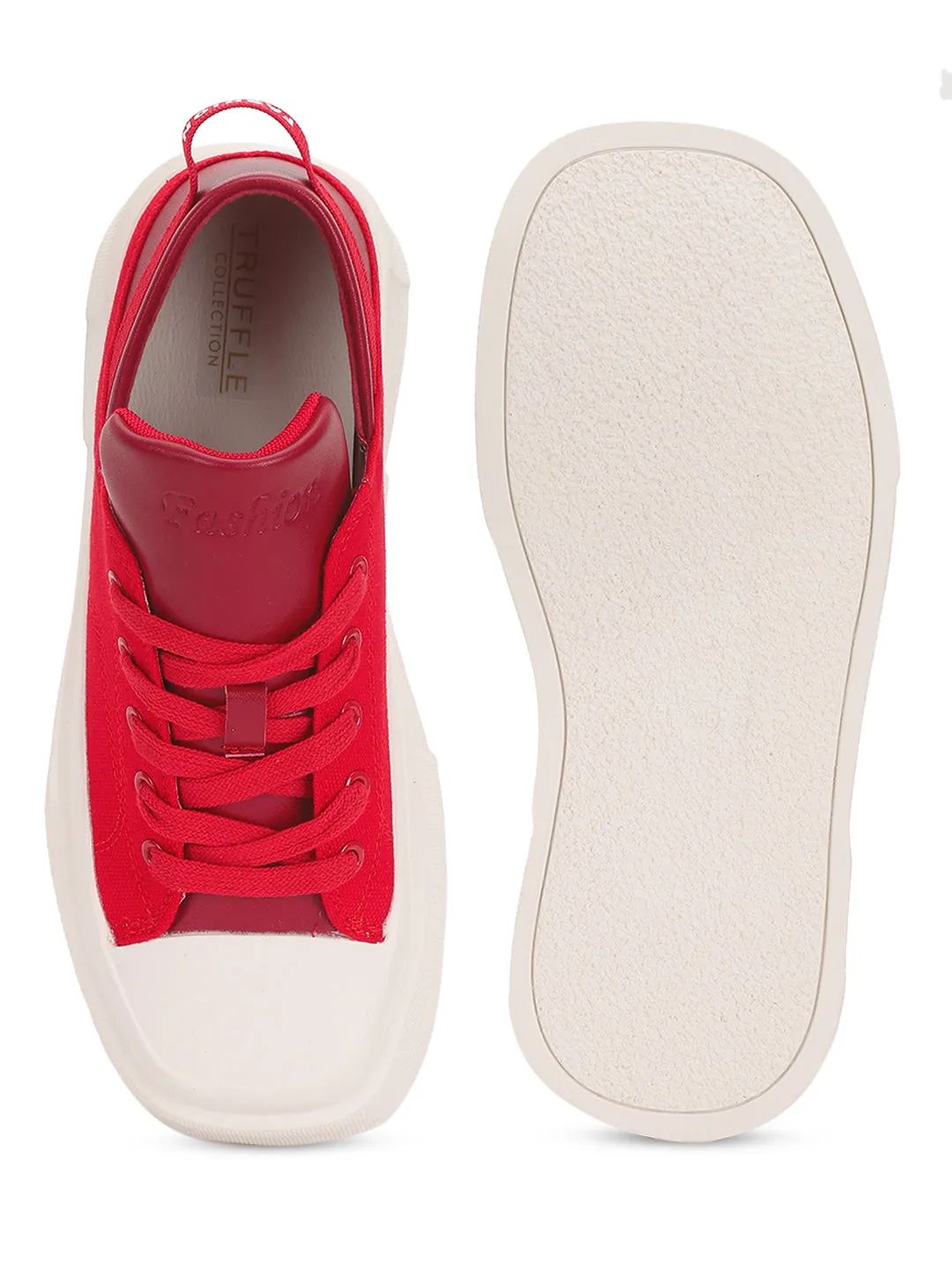 Red Canvas Stylish Lace-Up Sneakers (TC-RS3700-RED)