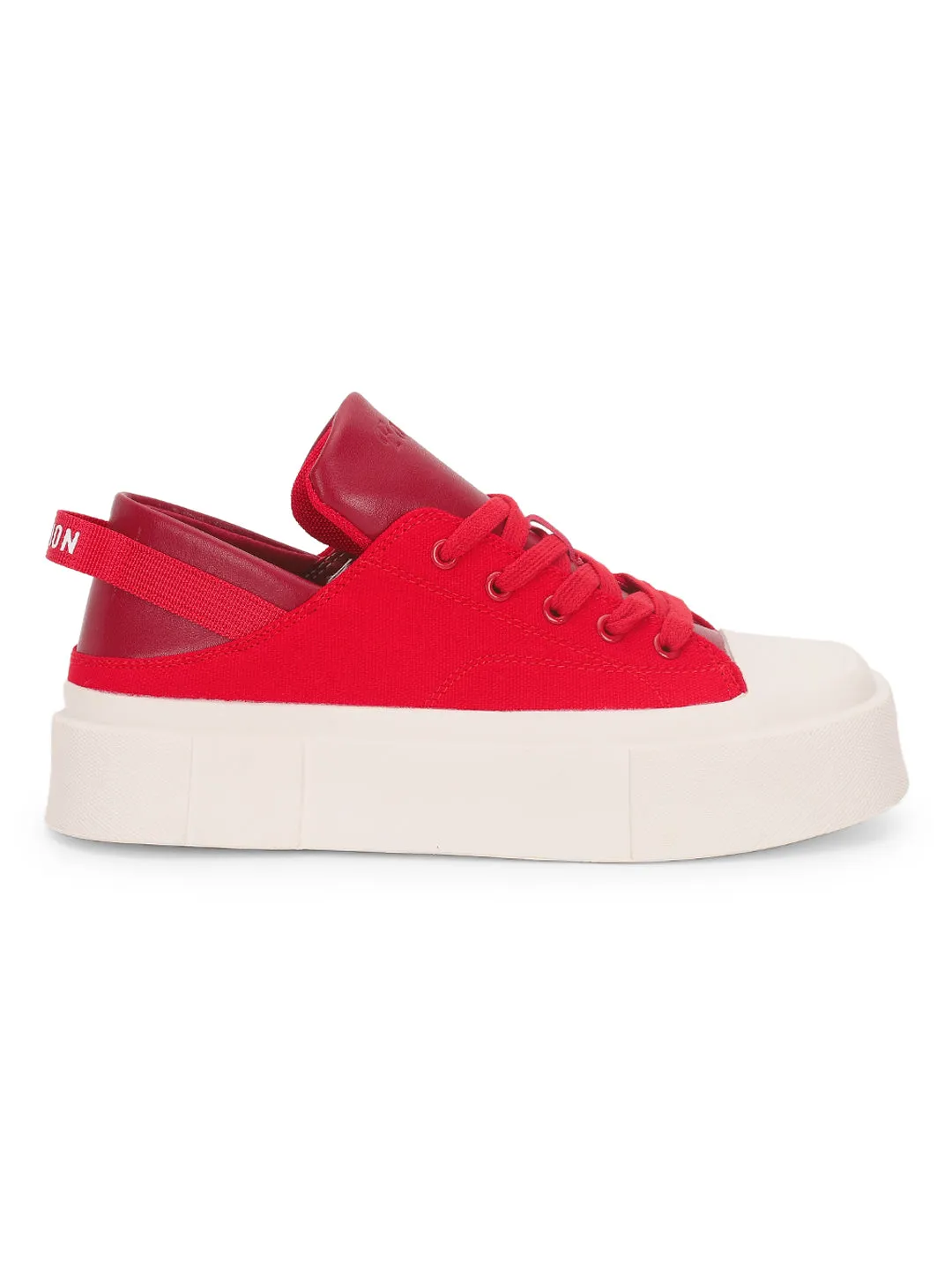 Red Canvas Stylish Lace-Up Sneakers (TC-RS3700-RED)